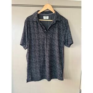 Linksoul Delray golf casual Polo Charcoal Gray Abstract Tribal Print stretchy M